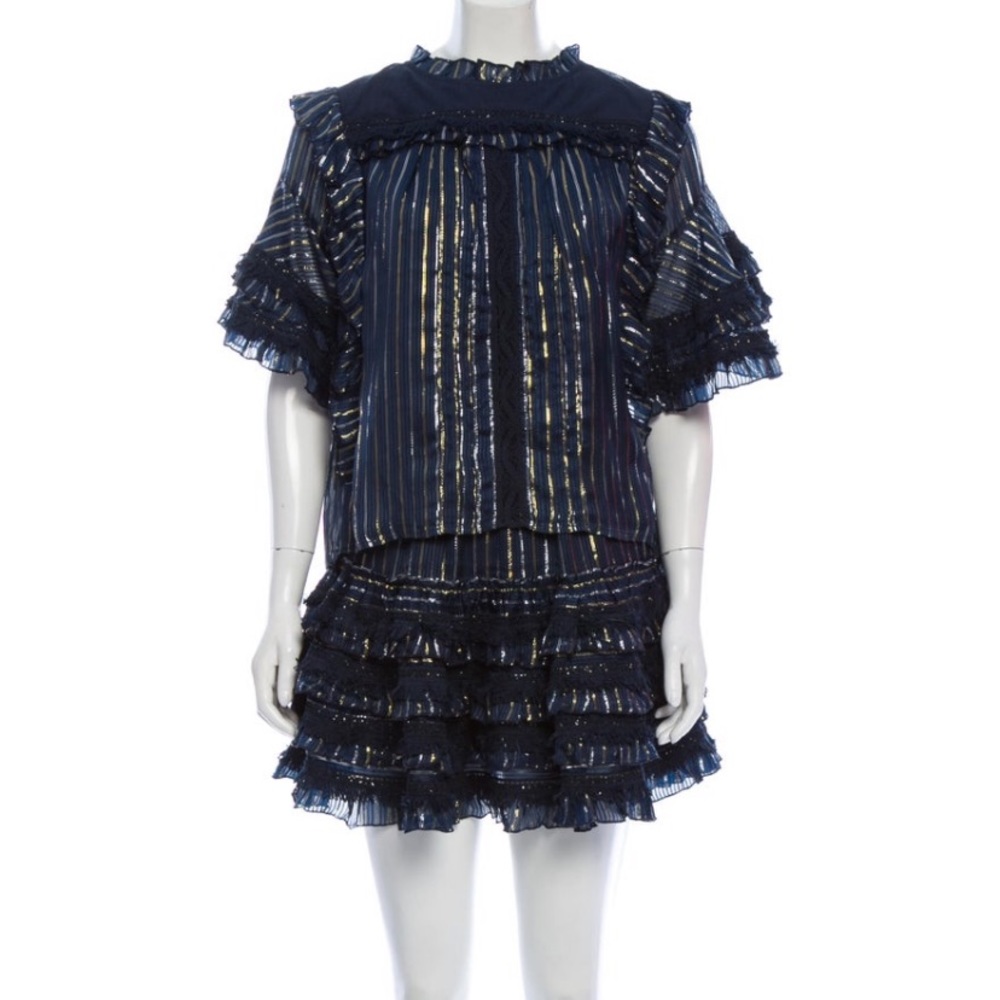 Misa Los Angeles Metallic Blue Skirt set